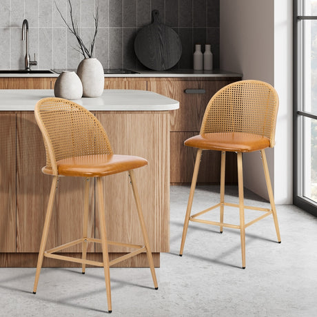 Set of Two Centrum Rattan High Back Barstool Set | Beautiful 95cm Modern Retro Kitchen Barstools