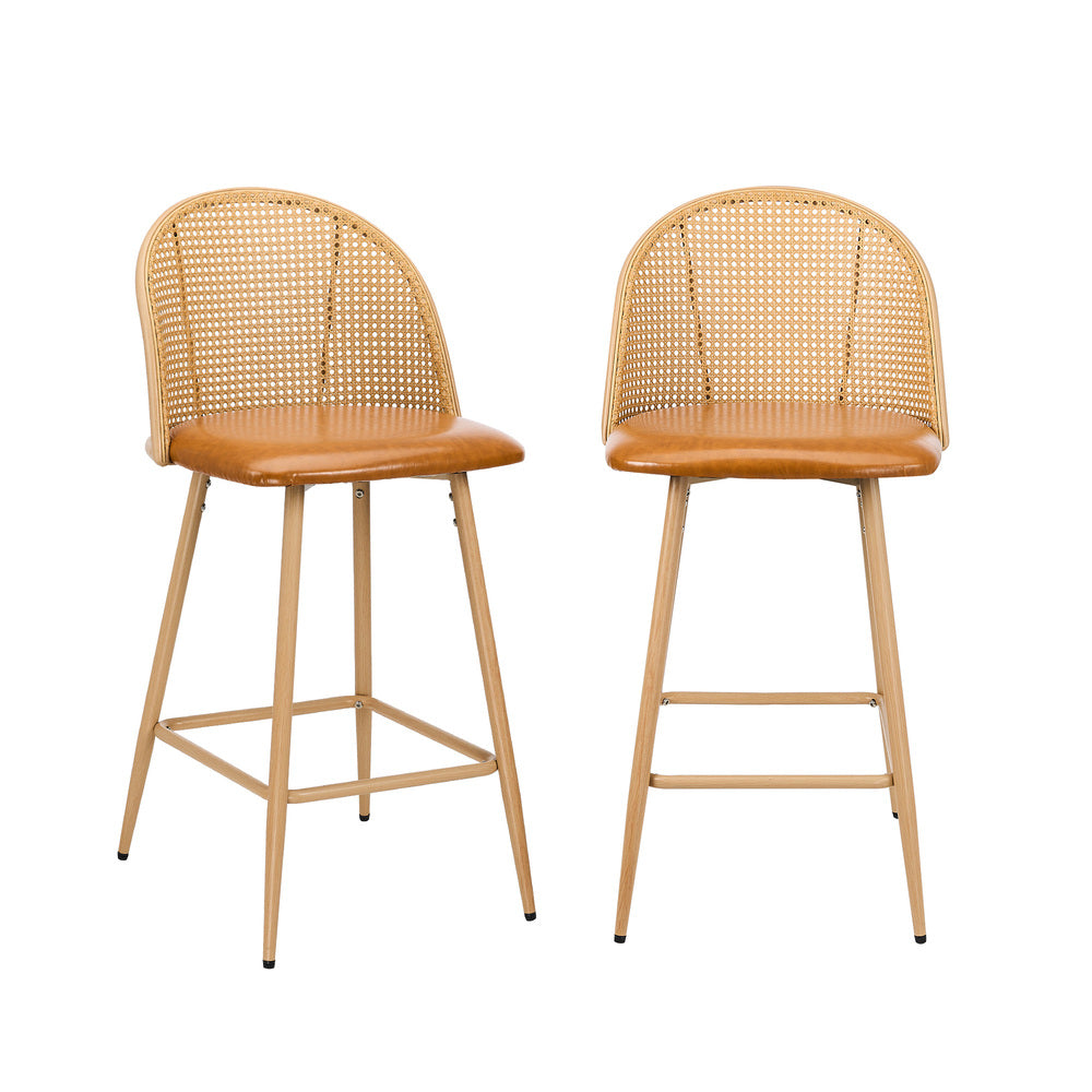 Set of Two Centrum Rattan High Back Barstool Set | Beautiful 95cm Modern Retro Kitchen Barstools