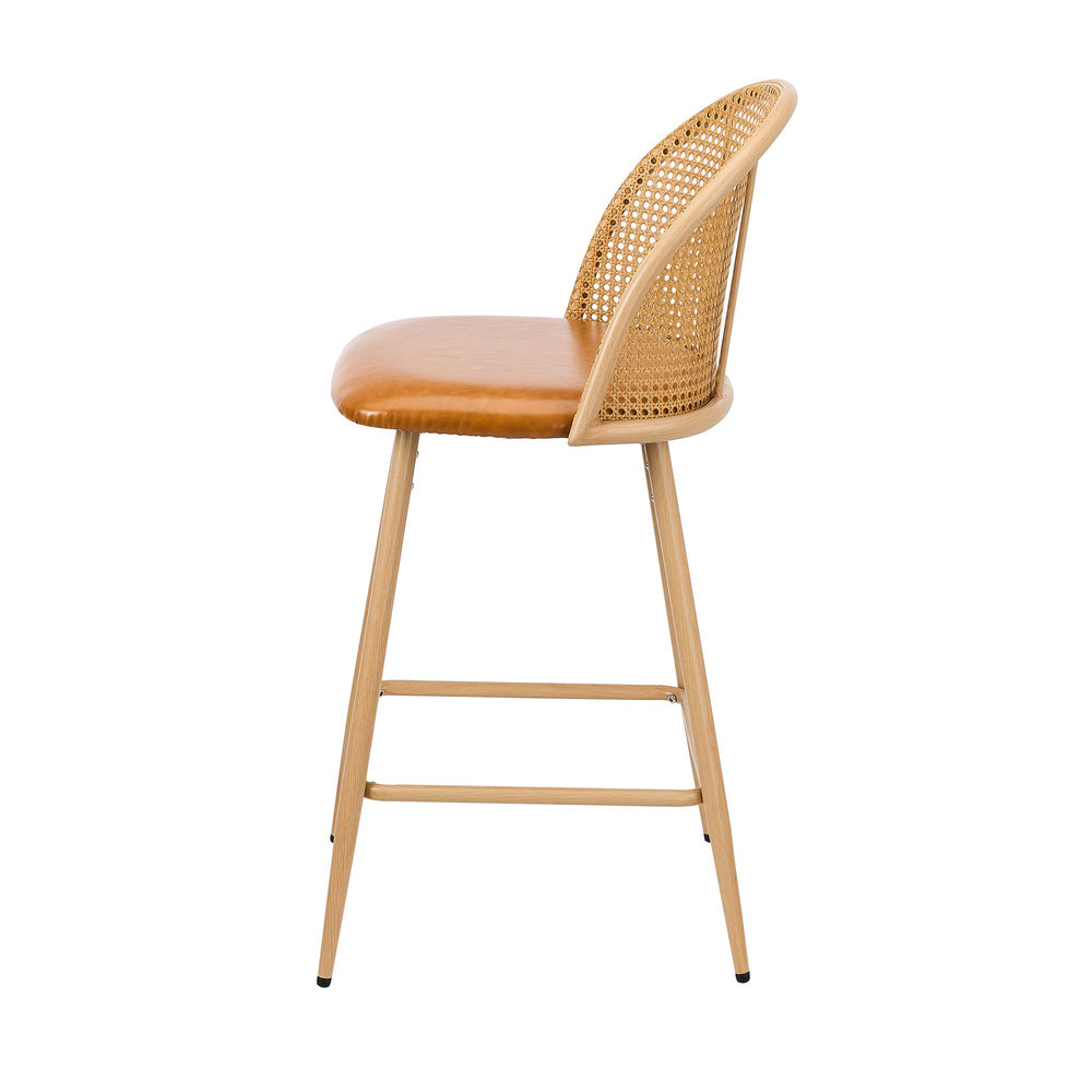 Set of Two Centrum Rattan High Back Barstool Set | Beautiful 95cm Modern Retro Kitchen Barstools