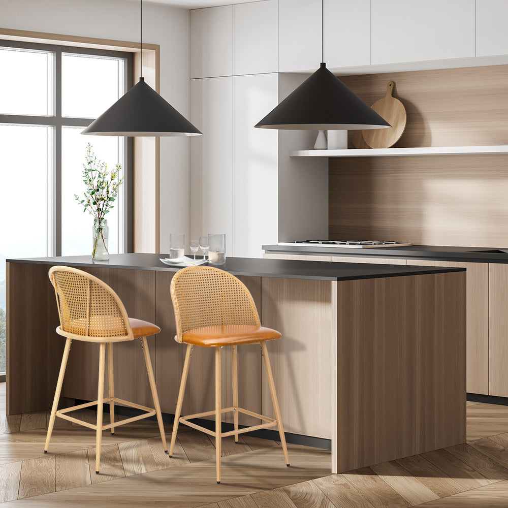 Set of Two Centrum Rattan High Back Barstool Set | Beautiful 95cm Modern Retro Kitchen Barstools