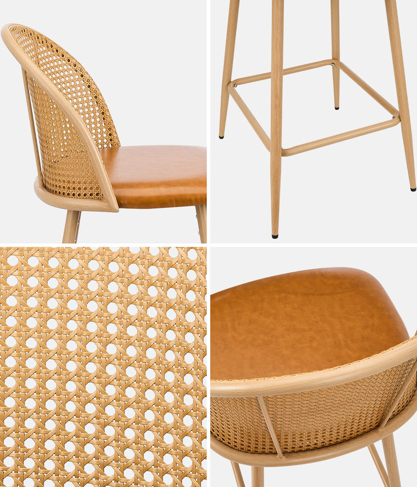 Set of Two Centrum Rattan High Back Barstool Set | Beautiful 95cm Modern Retro Kitchen Barstools