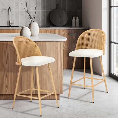 Set of Two Centrum Rattan High Back Barstool Set | Beautiful 95cm Modern Retro Kitchen Barstools