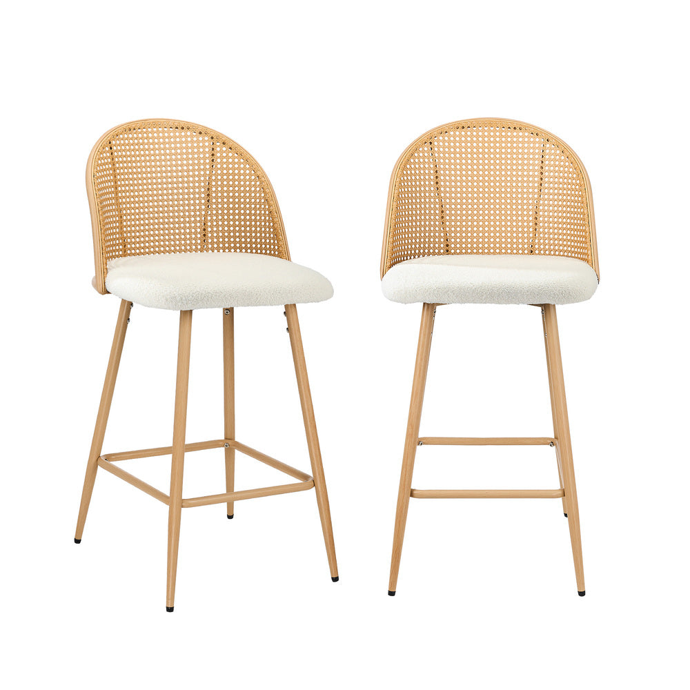 Set of Two Centrum Rattan High Back Barstool Set | Beautiful 95cm Modern Retro Kitchen Barstools
