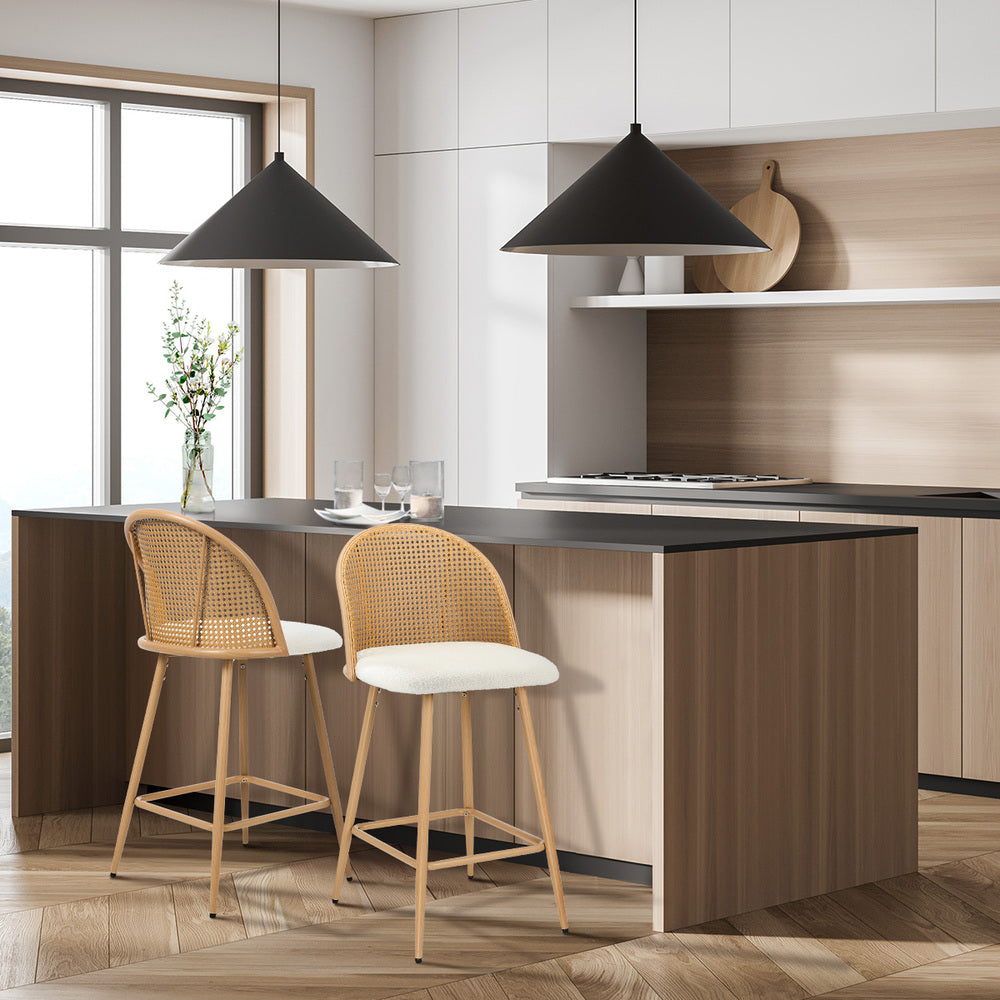 Set of Two Centrum Rattan High Back Barstool Set | Beautiful 95cm Modern Retro Kitchen Barstools
