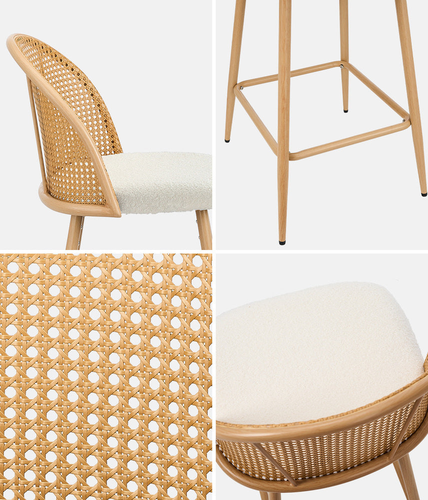 Set of Two Centrum Rattan High Back Barstool Set | Beautiful 95cm Modern Retro Kitchen Barstools