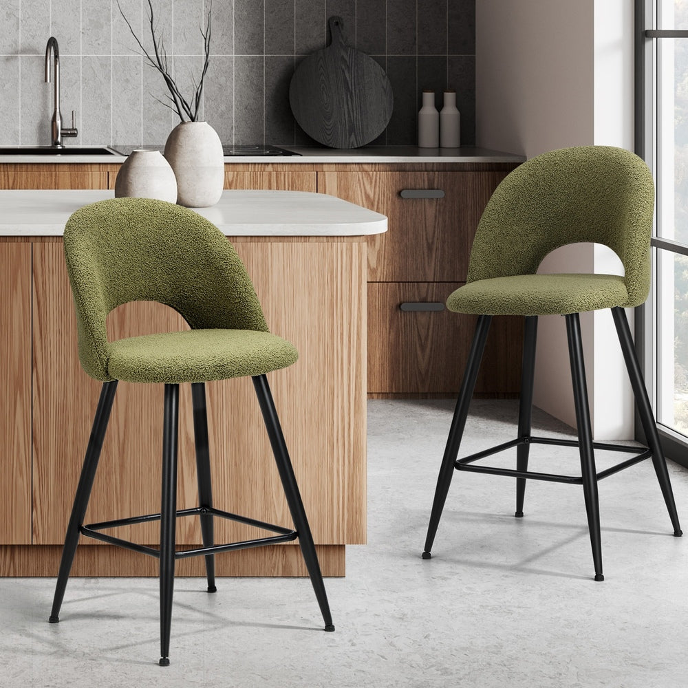 Set of Two Romana Boucle Fabric High Back Barstools | Stylish Modern Boucle Barstools Set