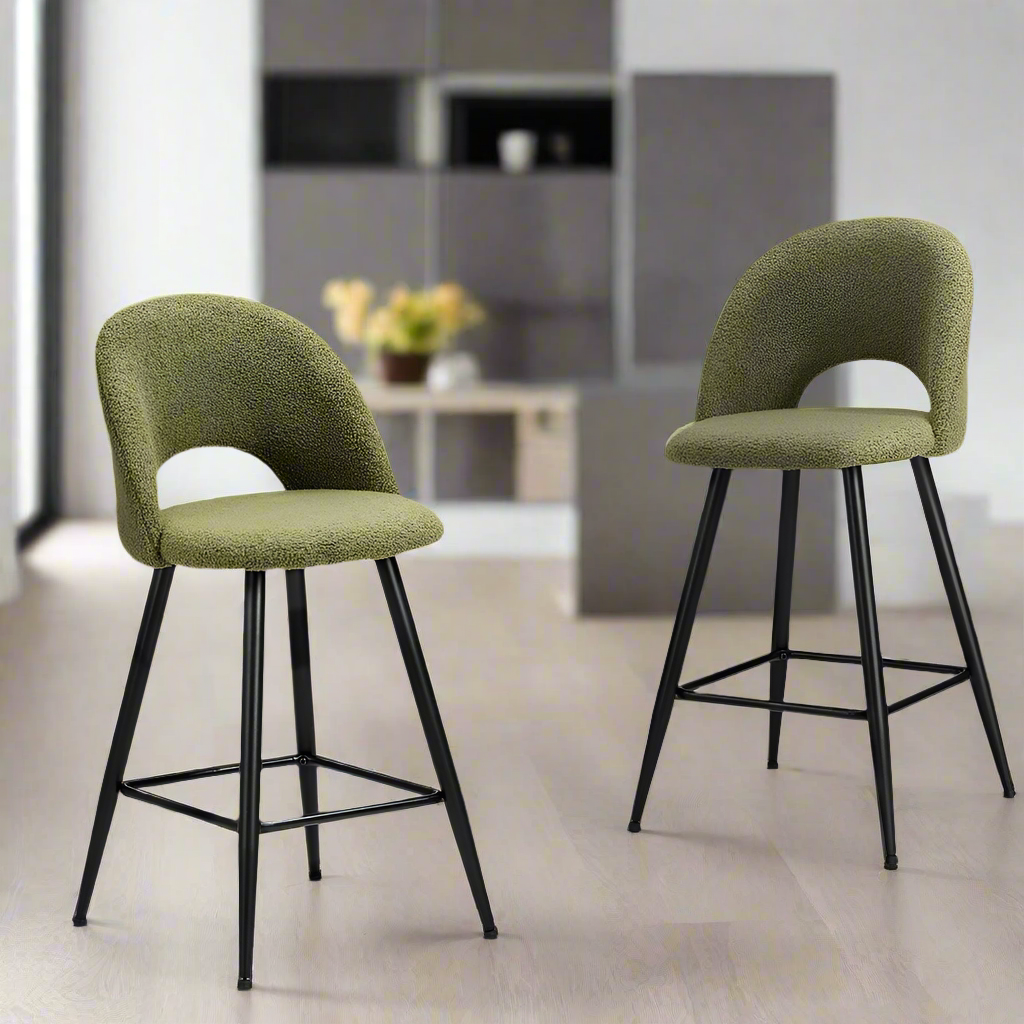 Set of Two Romana Boucle Fabric High Back Barstools | Stylish Modern Boucle Barstools Set
