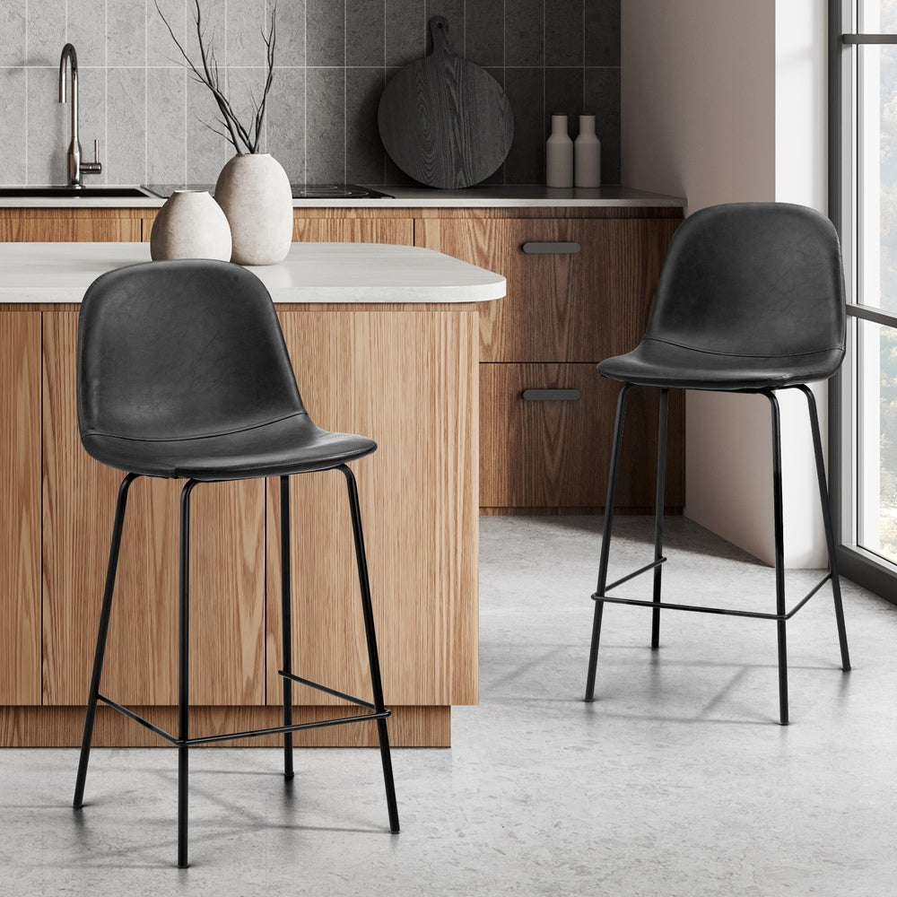 Romagna Luxe Countour Barstool Set 92cm High | Premium PU Leather and Steel Kitchen Barstools