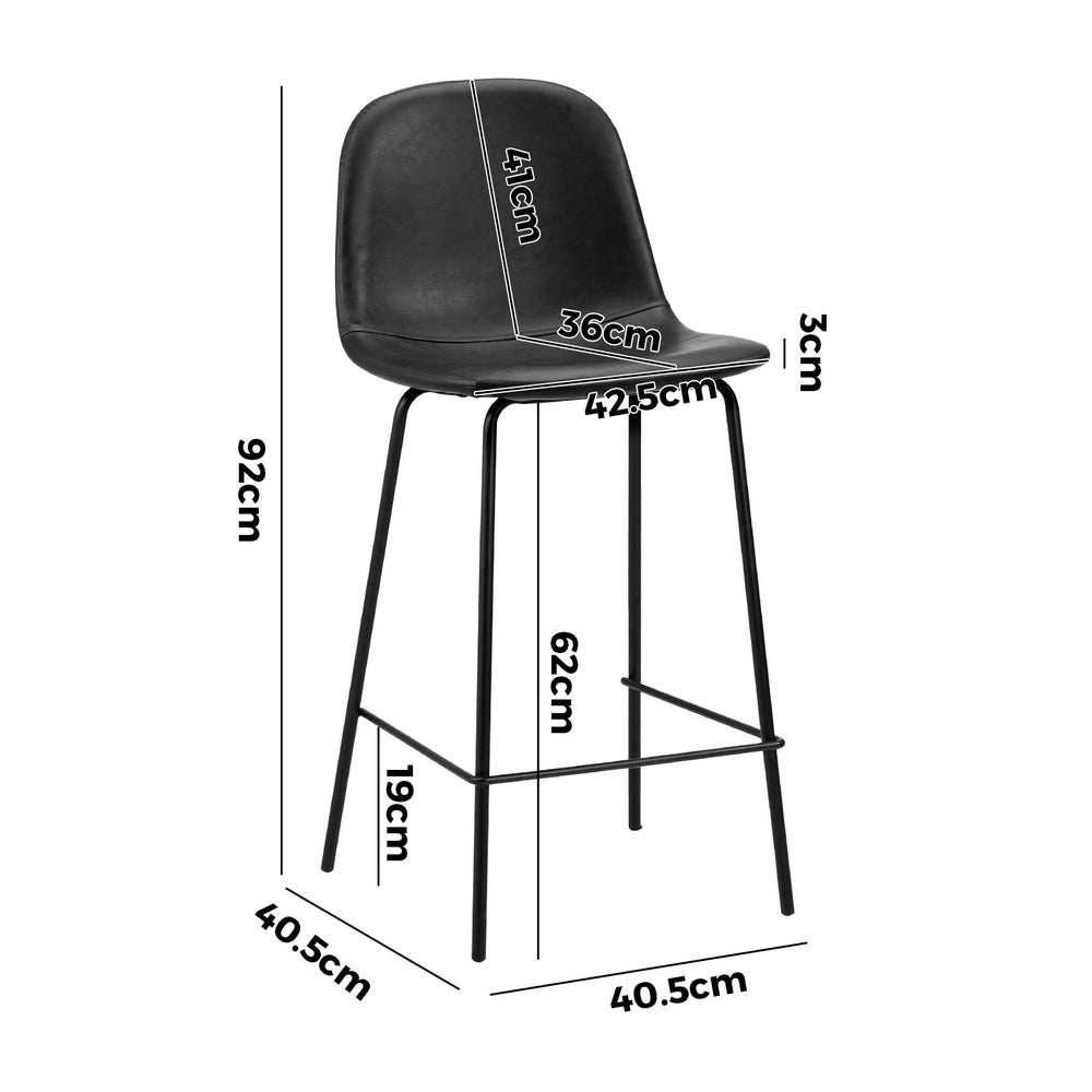 Romagna Luxe Countour Barstool Set 92cm High | Premium PU Leather and Steel Kitchen Barstools