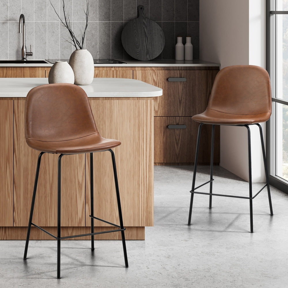 Romagna Luxe Countour Barstool Set 92cm High | Premium PU Leather and Steel Kitchen Barstools