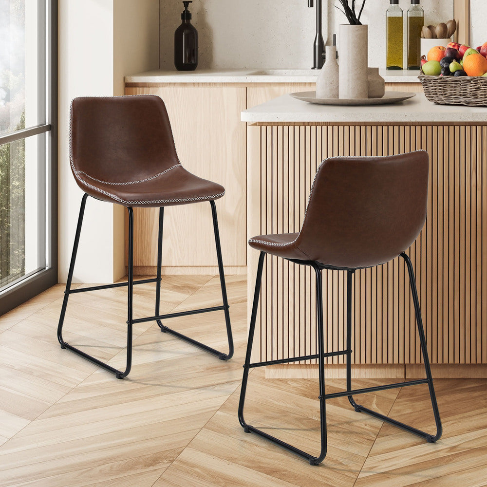 Abruzzi Luxe Countour Barstool Set | Premium PU Leather and Steel Kitchen Barstools