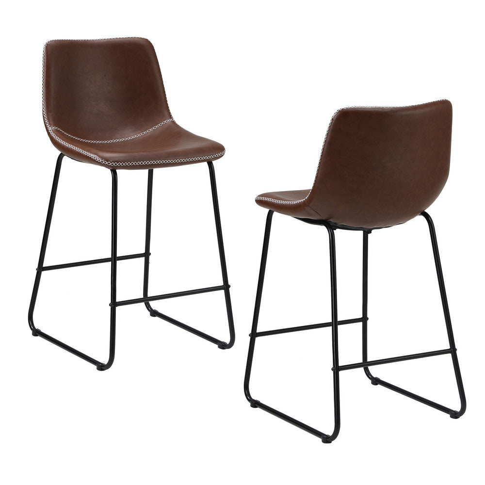 Abruzzi Luxe Countour Barstool Set | Premium PU Leather and Steel Kitchen Barstools