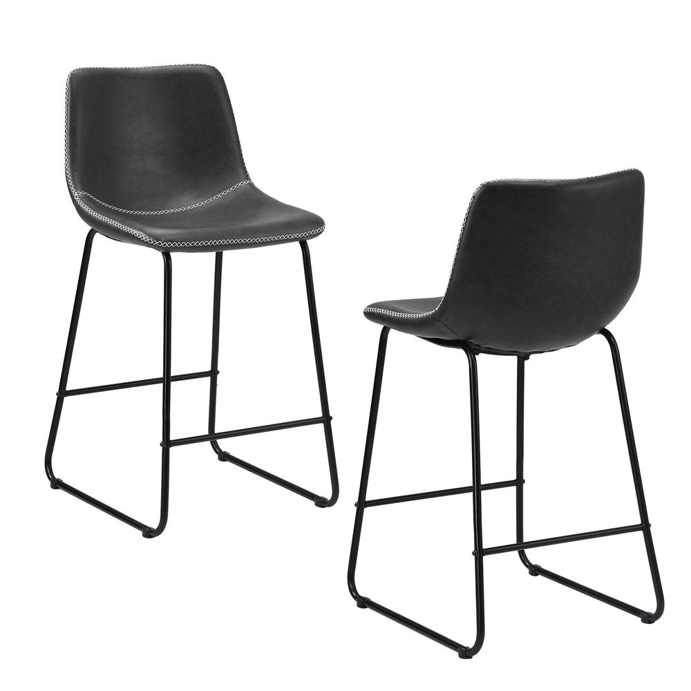Abruzzi Luxe Countour Barstool Set | Premium PU Leather and Steel Kitchen Barstools