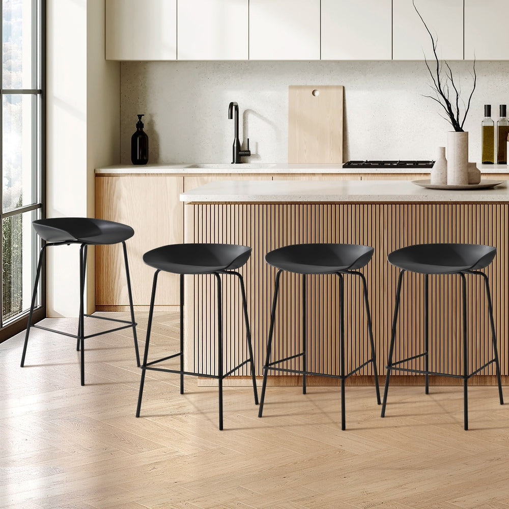 Set of Four Astanto Modern Slim Barstools | 4x Metal Frame 73cm High Bastools Set