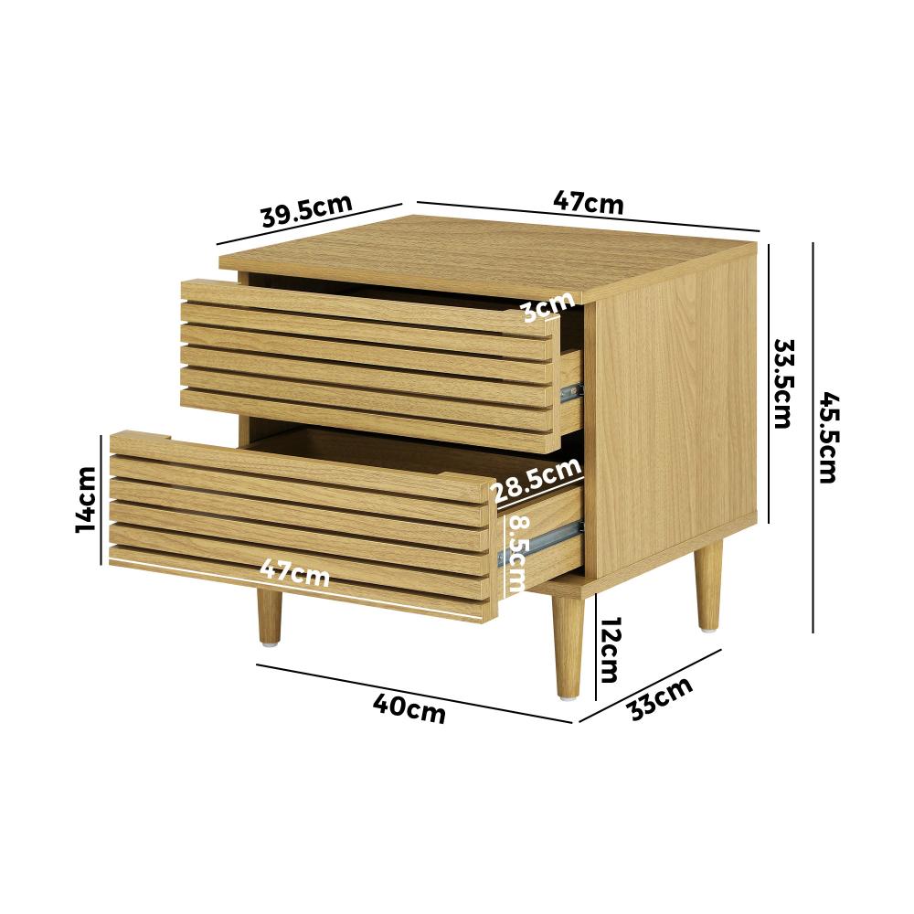 Centrum Bedroom Modern Bedside Table | 2 Drawer Sleek Bedside Cabinet