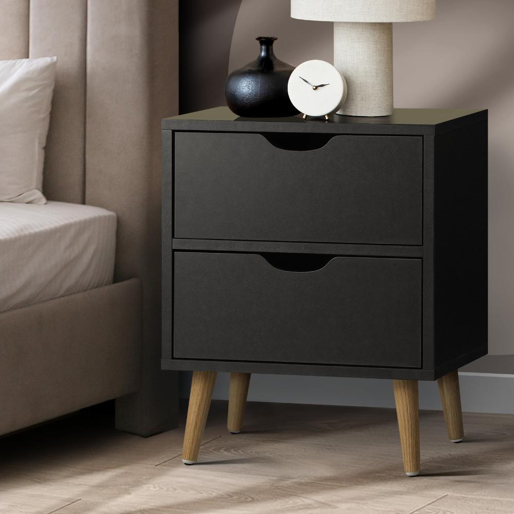 Nordi 2 Draw Wooden Bedside Table | Slim Scandi Style Wooden Bedside Table Unit