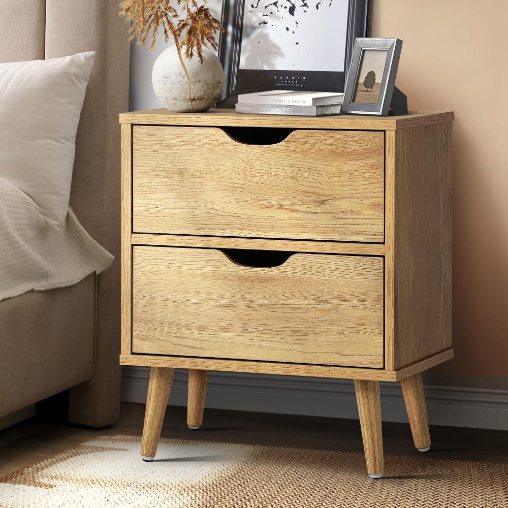 Nordi 2 Draw Wooden Bedside Table | Slim Scandi Style Wooden Bedside Table Unit