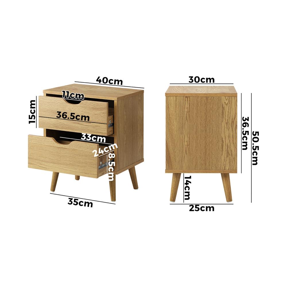 Nordi 2 Draw Wooden Bedside Table | Slim Scandi Style Wooden Bedside Table Unit