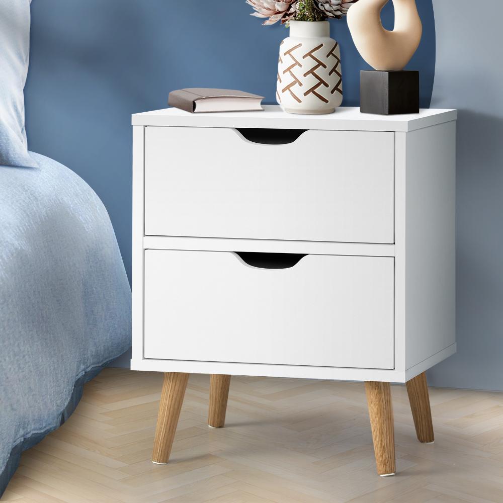 Nordi 2 Draw Wooden Bedside Table | Slim Scandi Style Wooden Bedside Table Unit