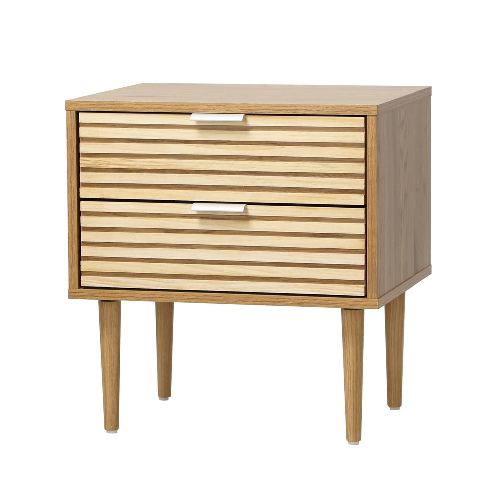 Centrum 2 Draw Designer Bedside Table | Modern Timber Panel Bedroom Nightstand