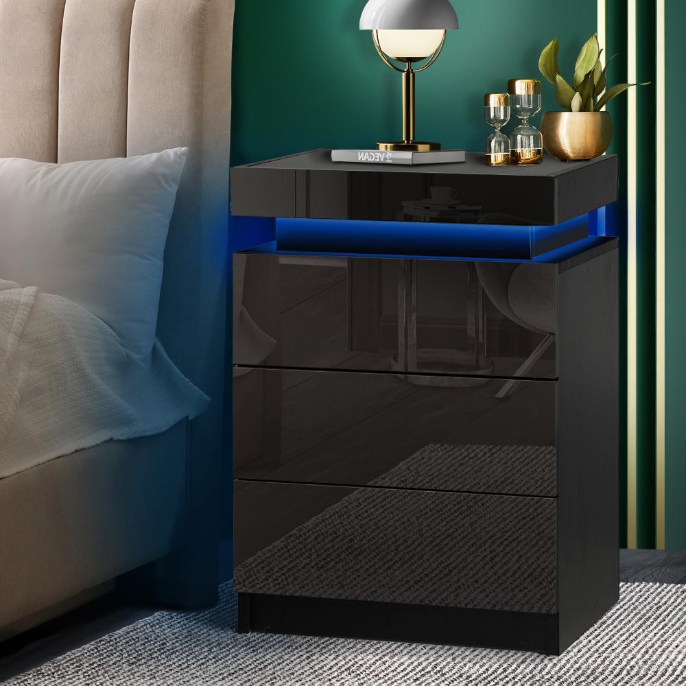 Carlo Supreme LED Multicolour Bedside Table | Modern Glossy Lift Storage Nightstand Bedside Unit
