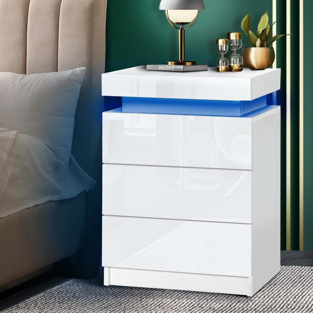 Carlo Supreme LED Multicolour Bedside Table | Modern Glossy Lift Storage Nightstand Bedside Unit