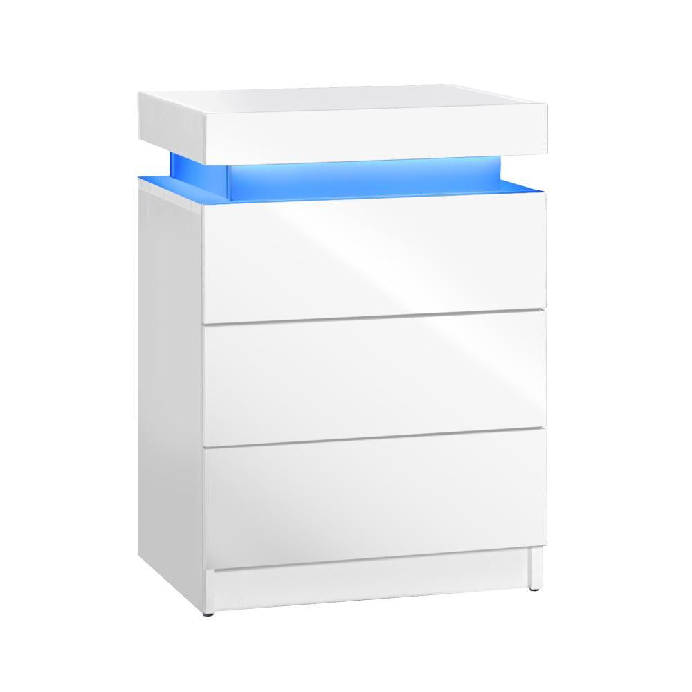 Carlo Supreme LED Multicolour Bedside Table | Modern Glossy Lift Storage Nightstand Bedside Unit