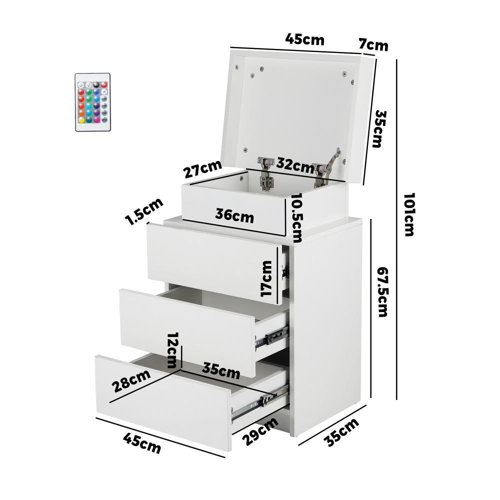 Carlo Supreme LED Multicolour Bedside Table | Modern Glossy Lift Storage Nightstand Bedside Unit