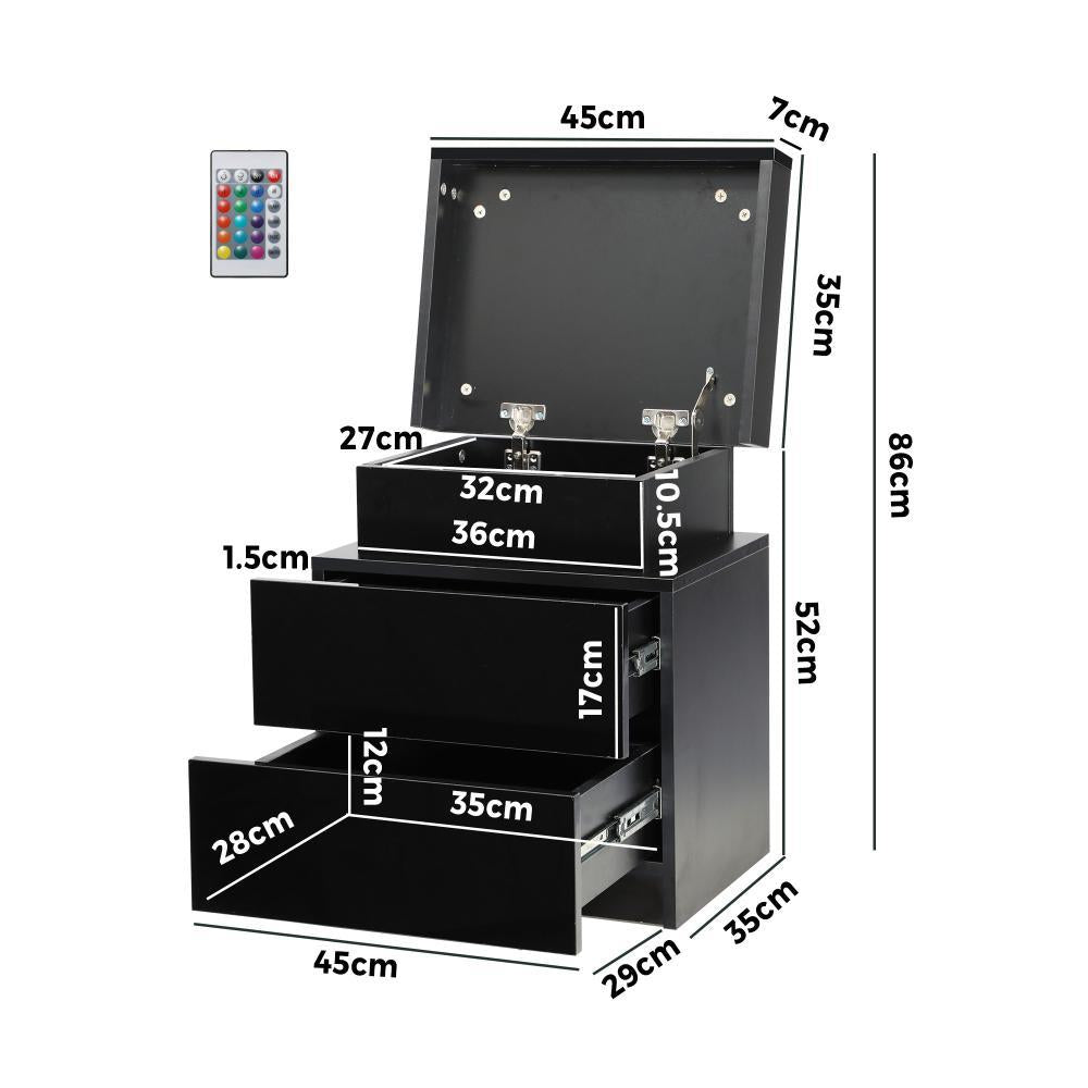 Carlo Supreme LED Multicolour Bedside Table | Modern Glossy Lift Storage Nightstand Bedside Unit