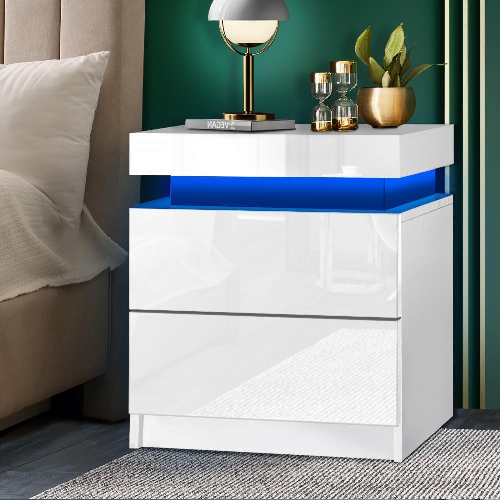 Carlo Supreme LED Multicolour Bedside Table | Modern Glossy Lift Storage Nightstand Bedside Unit