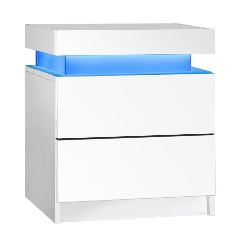 Carlo Supreme LED Multicolour Bedside Table | Modern Glossy Lift Storage Nightstand Bedside Unit