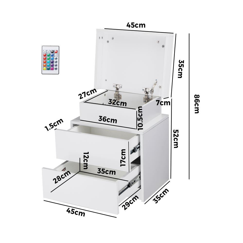 Carlo Supreme LED Multicolour Bedside Table | Modern Glossy Lift Storage Nightstand Bedside Unit