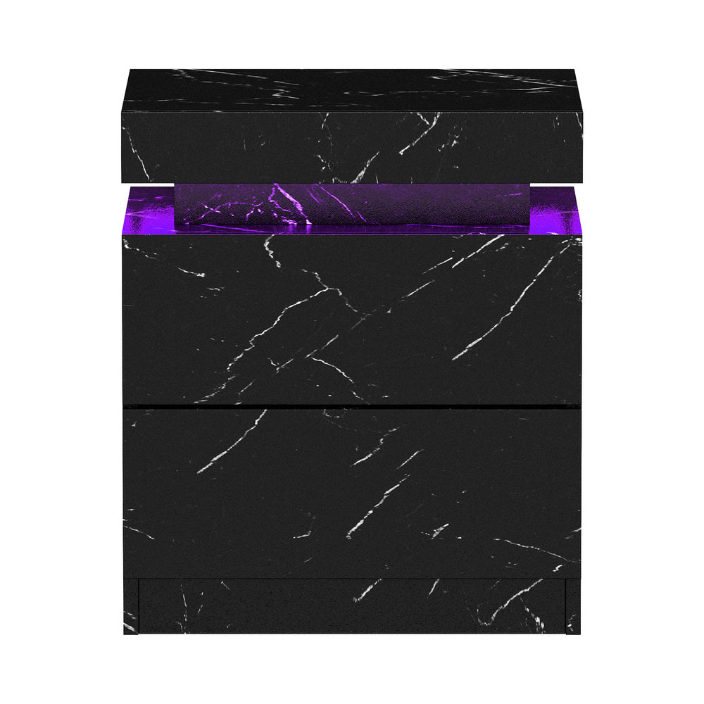 Carrara LED Marble Style Bedside Table | Modern Extra Storage Lift Top Nightstand