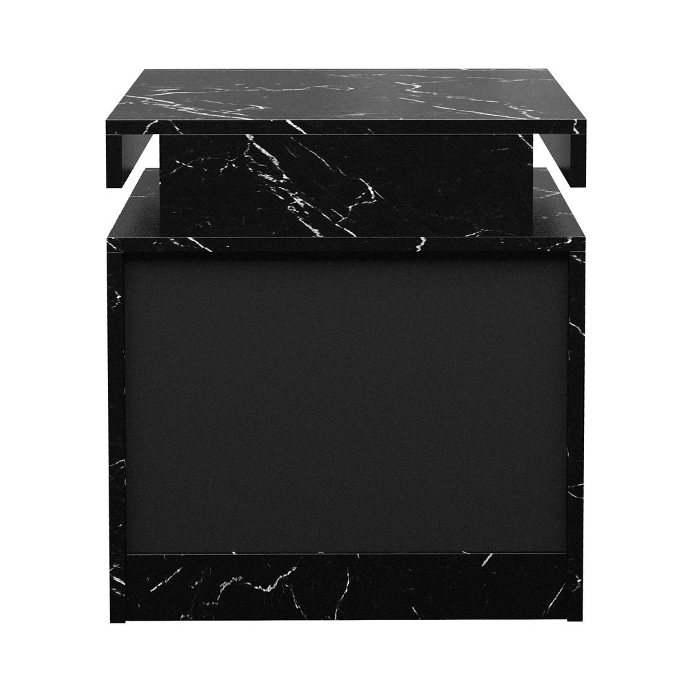 Carrara LED Marble Style Bedside Table | Modern Extra Storage Lift Top Nightstand