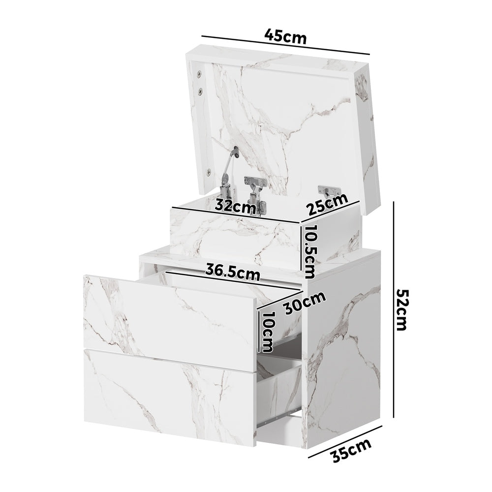 Carrara LED Marble Style Bedside Table | Modern Extra Storage Lift Top Nightstand