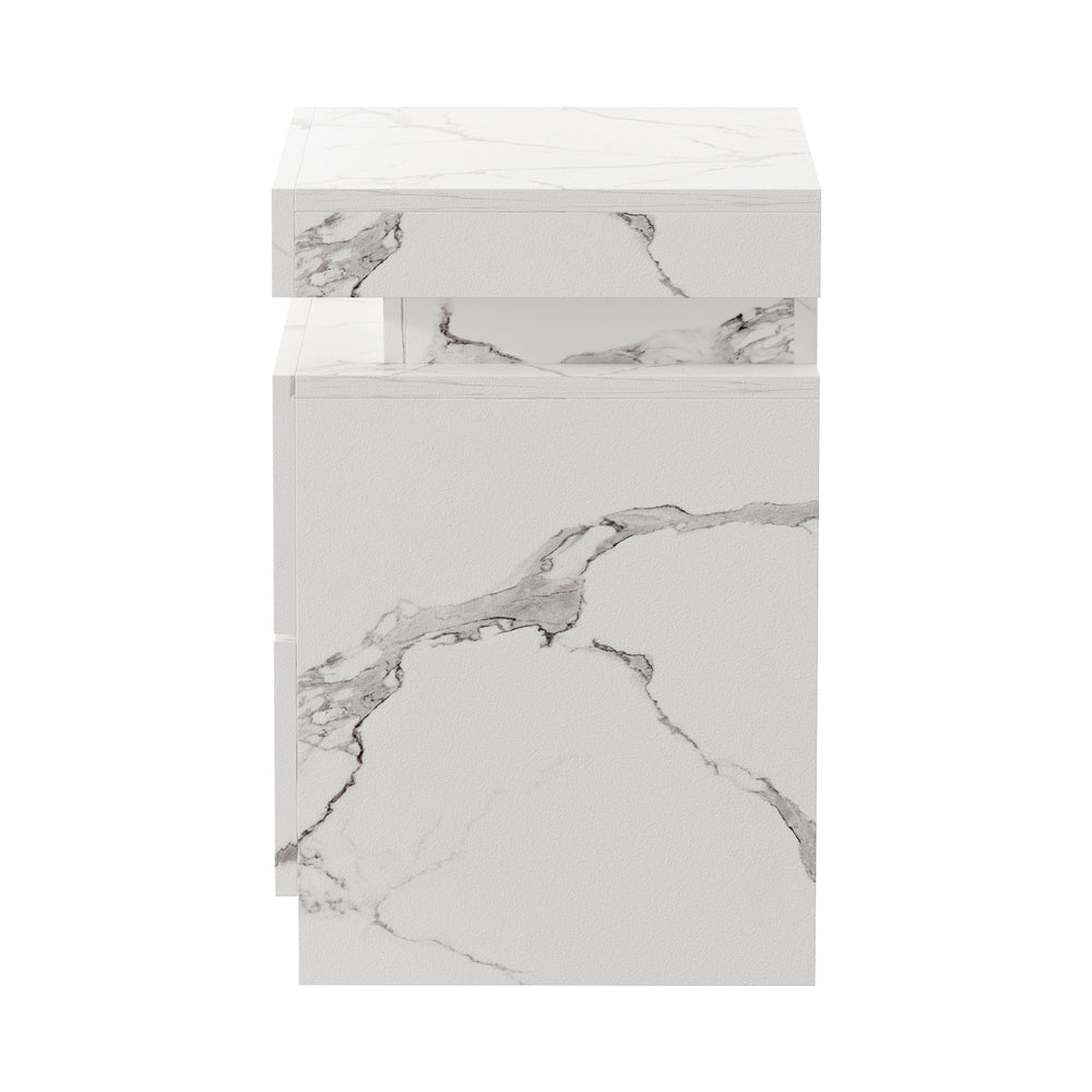 Carrara LED Marble Style Bedside Table | Modern Extra Storage Lift Top Nightstand