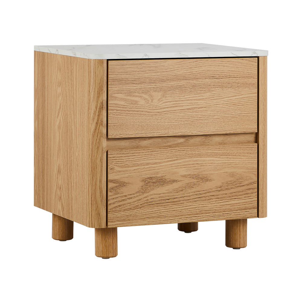 Ferrara 2 Draw Wooden Bedside Table | Two Tone Marble Style Top Nightstand