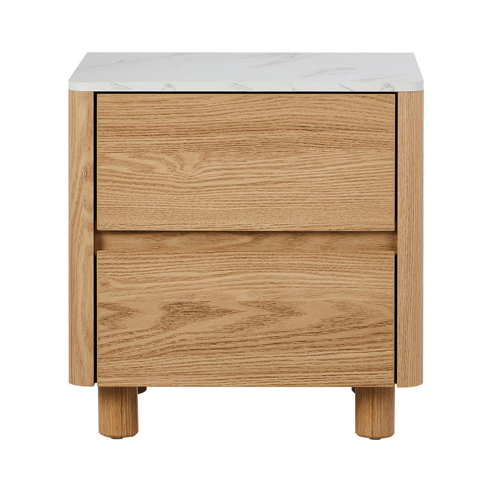 Ferrara 2 Draw Wooden Bedside Table | Two Tone Marble Style Top Nightstand