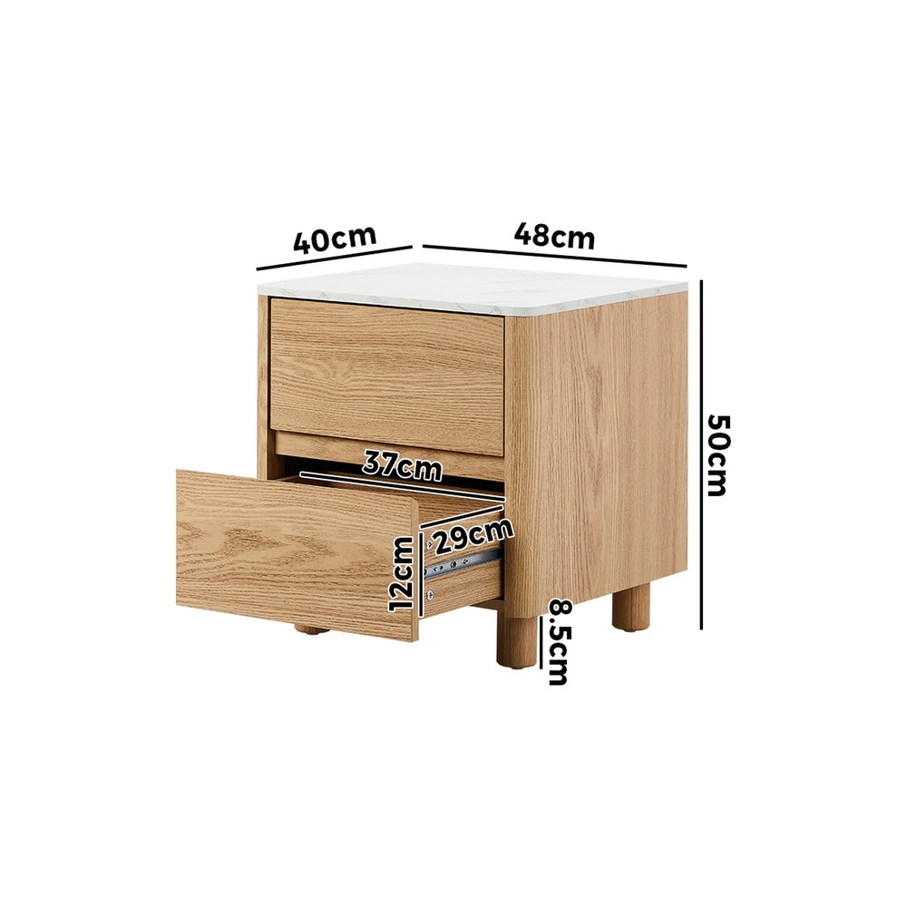 Ferrara 2 Draw Wooden Bedside Table | Two Tone Marble Style Top Nightstand