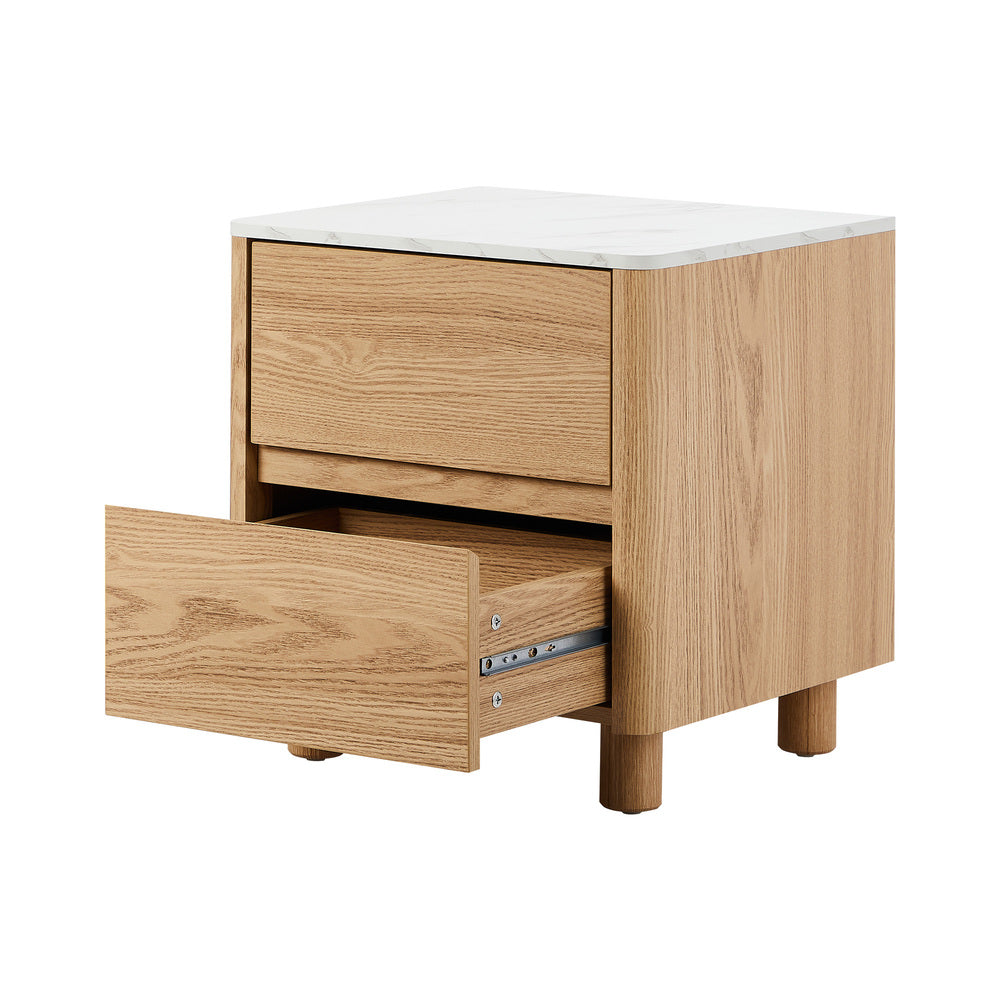 Ferrara 2 Draw Wooden Bedside Table | Two Tone Marble Style Top Nightstand