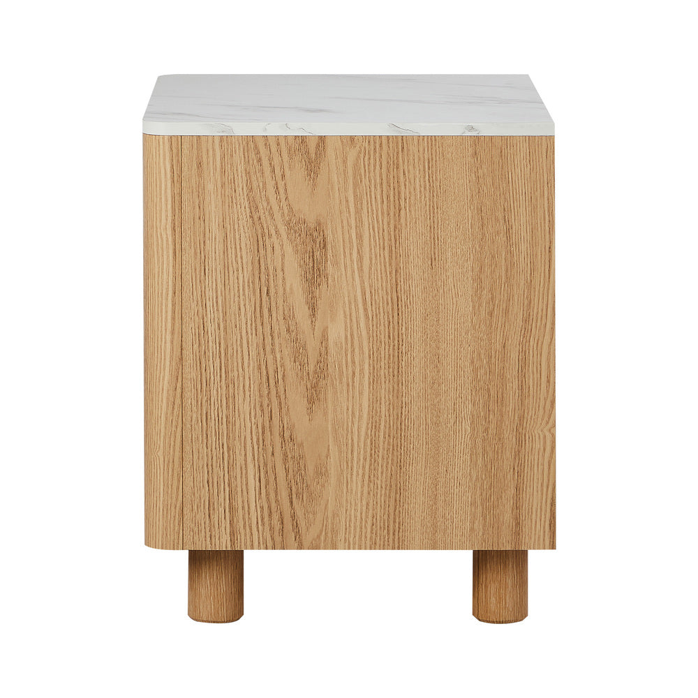 Ferrara 2 Draw Wooden Bedside Table | Two Tone Marble Style Top Nightstand