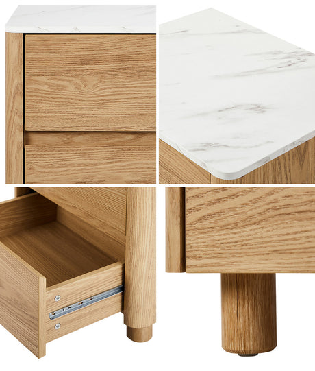 Ferrara 2 Draw Wooden Bedside Table | Two Tone Marble Style Top Nightstand