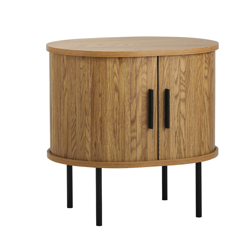 Eamus Retro Woodgrain Bedside Table | Sliding Door Modern Retro Look Bedside Storage Cabinet