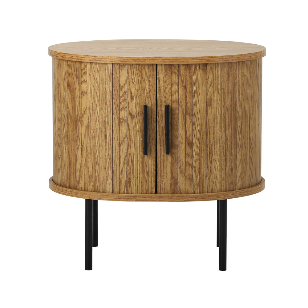 Eamus Retro Woodgrain Bedside Table | Sliding Door Modern Retro Look Bedside Storage Cabinet