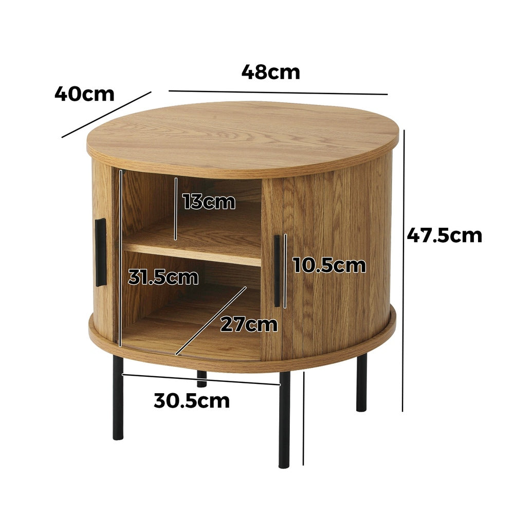 Eamus Retro Woodgrain Bedside Table | Sliding Door Modern Retro Look Bedside Storage Cabinet
