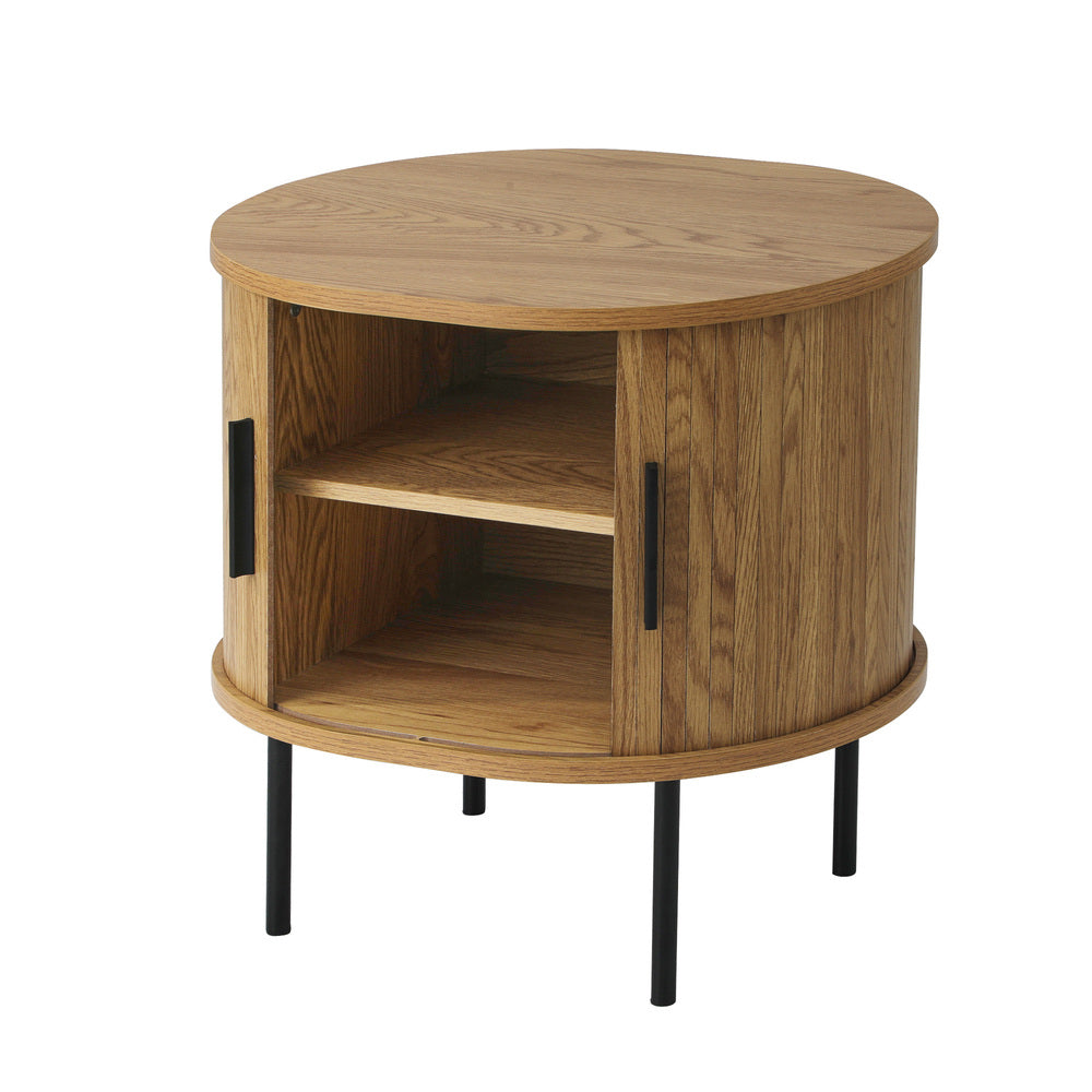 Eamus Retro Woodgrain Bedside Table | Sliding Door Modern Retro Look Bedside Storage Cabinet