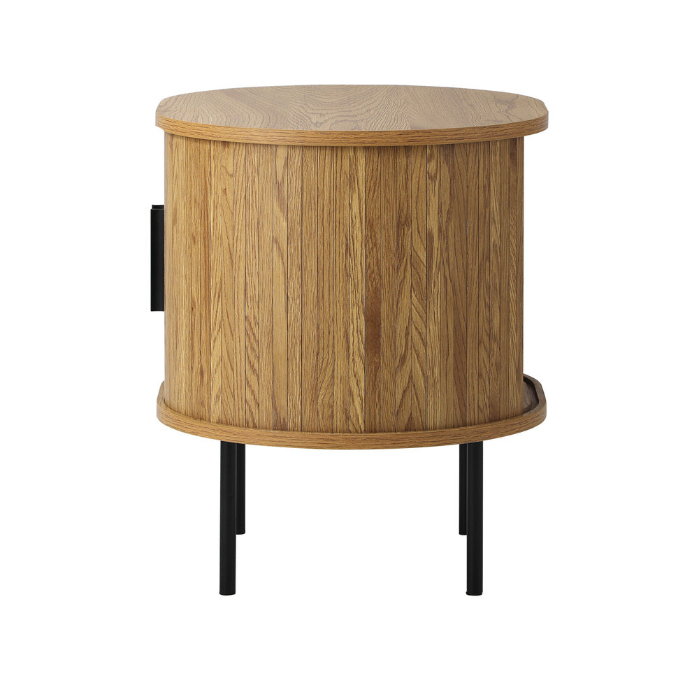 Eamus Retro Woodgrain Bedside Table | Sliding Door Modern Retro Look Bedside Storage Cabinet