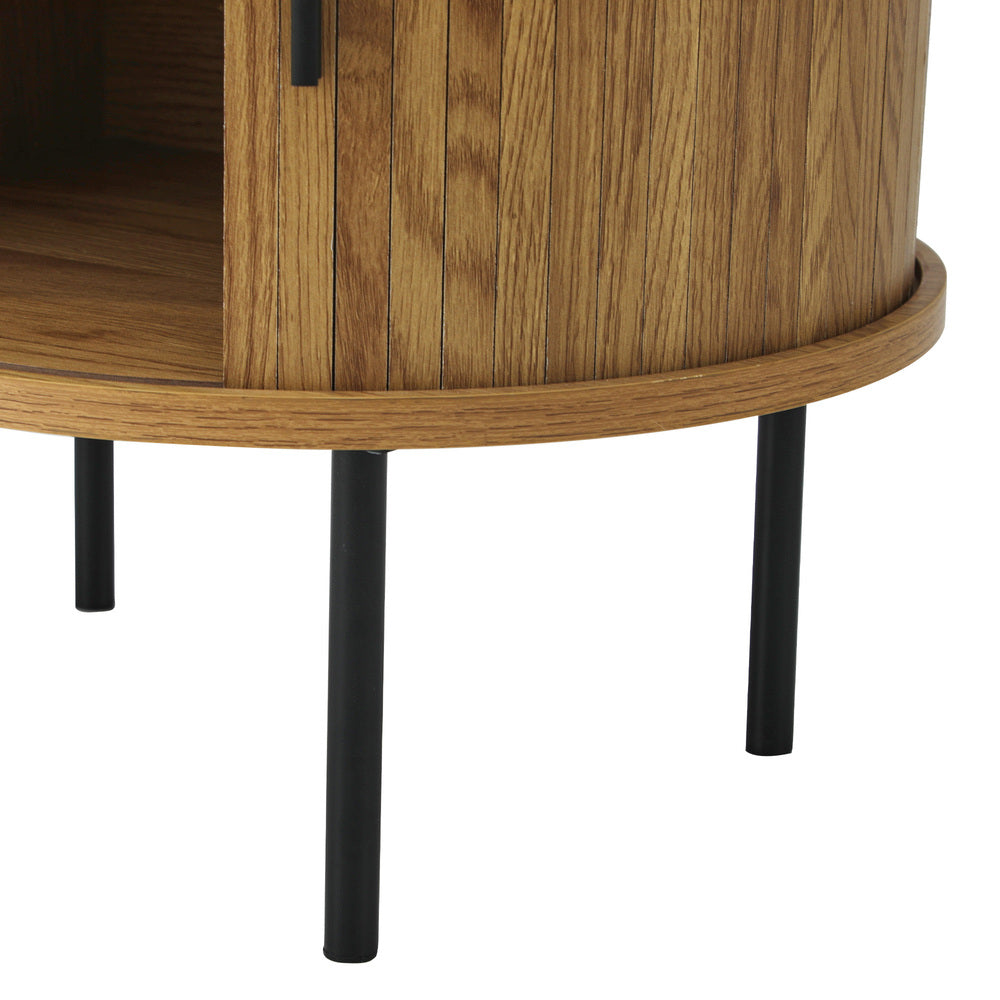 Eamus Retro Woodgrain Bedside Table | Sliding Door Modern Retro Look Bedside Storage Cabinet