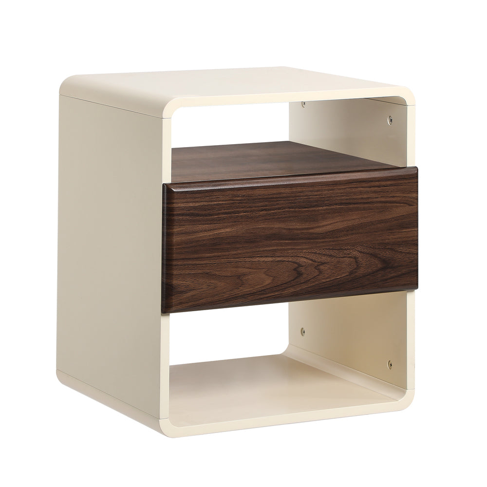 Sanremo 1 Draw Open Shelf Bedside Table | White Retro Modern Bedside Unit Nightstand
