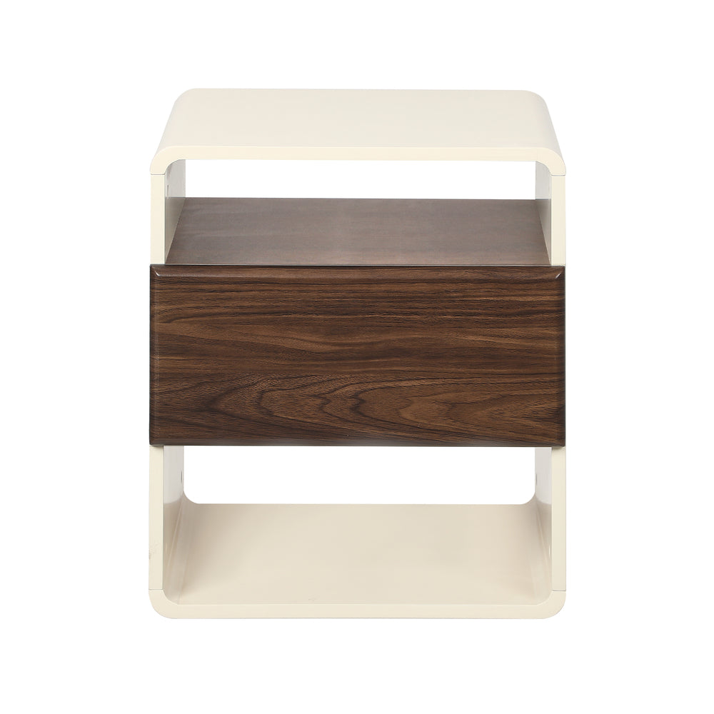 Sanremo 1 Draw Open Shelf Bedside Table | White Retro Modern Bedside Unit Nightstand